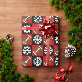 Kerstmis, Football en Snowflake Red en Black Cadeaupapier