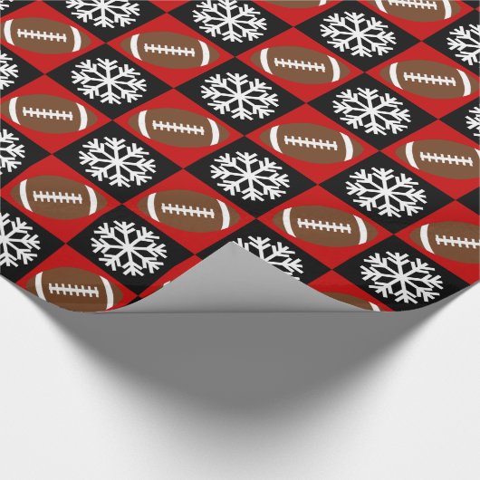 Kerstmis, Football en Snowflake Red en Black Cadeaupapier (Hoek)