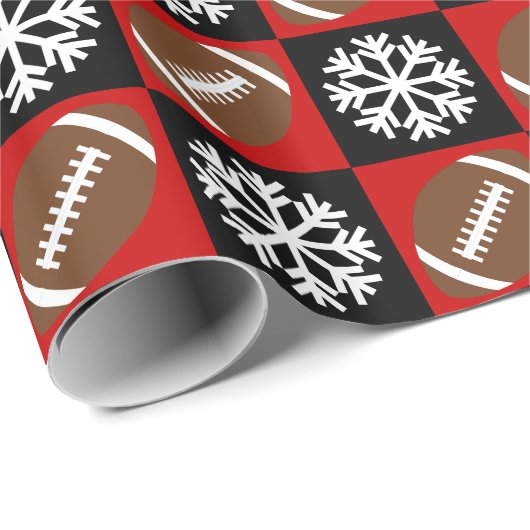 Kerstmis, Football en Snowflake Red en Black Cadeaupapier (Rol Hoek)