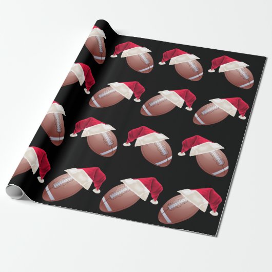 Kerstmis Football Funny Santa Holiday Wrapping Pa Cadeaupapier (Uitgerold)