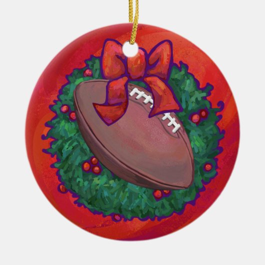 Kerstmis Football op rood Keramisch Ornament (Voorkant)