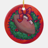 Kerstmis Football op rood Keramisch Ornament (Achterkant)