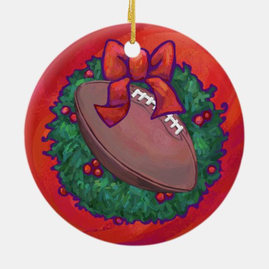 Kerstmis Football op rood Keramisch Ornament (Achterkant)