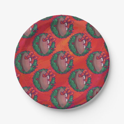 Kerstmis Football op rood Papieren Bordje (Voorkant)