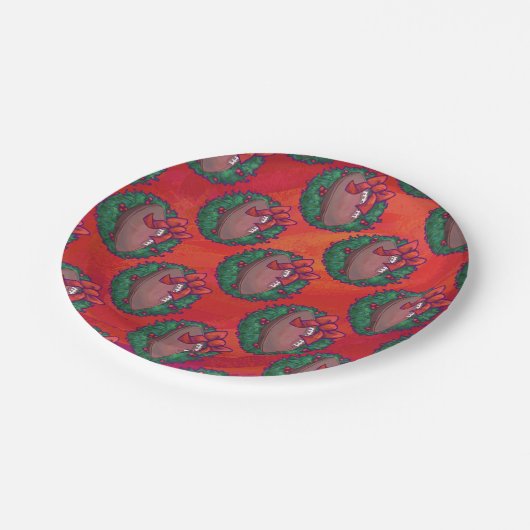 Kerstmis Football op rood Papieren Bordje (Gekanteld)