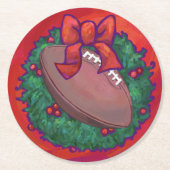 Kerstmis Football op rood Ronde Kartonnen Onderzetter (Voorkant)