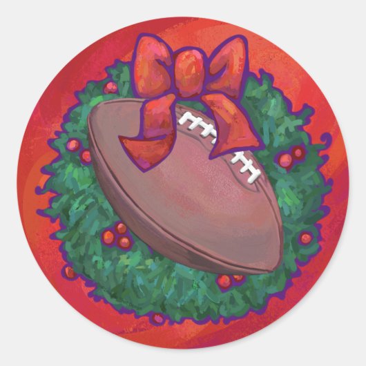 Kerstmis Football op rood Ronde Sticker (Voorkant)