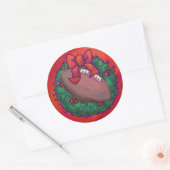 Kerstmis Football op rood Ronde Sticker (Envelop)