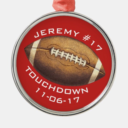 Kerstmis Football Red Touchdown-sport Metalen Ornament (Voorkant)