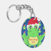 Kerstmis foto Blauwe Kikker Santa Hoed Patroon Sleutelhanger (Voorkant Links)