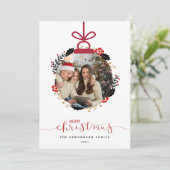 Kerstmis Foto Bol Ornament Kaart (Staand voorkant)