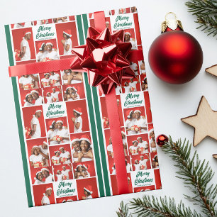 Kerstmis Foto Collage 2025 Groen Schrift Cadeaupapier