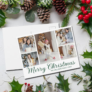 Kerstmis Foto Collage Eenvoudig Groen Schrift Feestdagenkaart