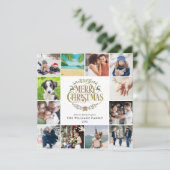 Kerstmis Foto Collage Gouden Schrift Feestdagenkaart (Staand voorkant)