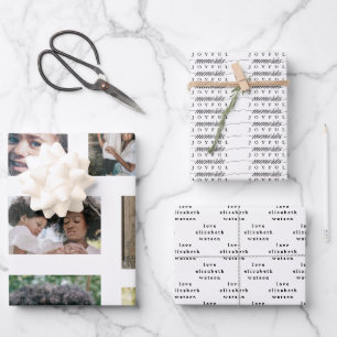 Kerstmis foto Collage Moderne Vreugdevolle Momente Inpakpapier Vel