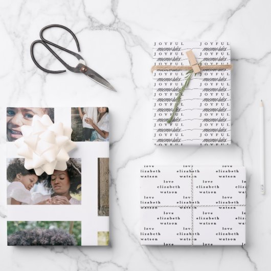 Kerstmis foto Collage Moderne Vreugdevolle Momente Inpakpapier Vel (Voorkant)