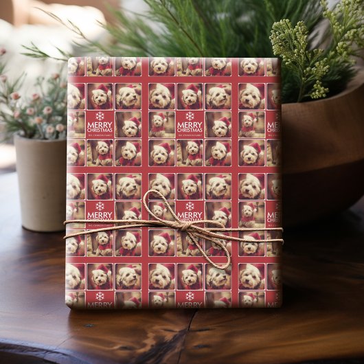 Kerstmis Foto Collage Rood Wit Cadeaupapier