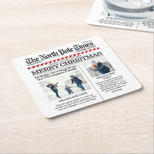 Kerstmis Foto Collage Simple Newspaper Kartonnen Onderzetters