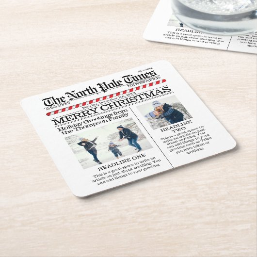 Kerstmis Foto Collage Simple Newspaper Kartonnen Onderzetters (Schuin)