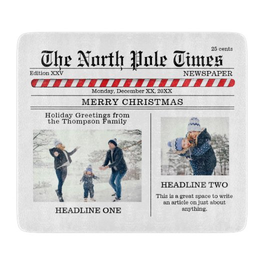 Kerstmis Foto Collage Simple Newspaper Snijplank (Voorkant)