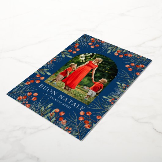 Kerstmis Foto Collage Waterverf Bloemmotief Folie Feestdagenkaart (Gedraaid)