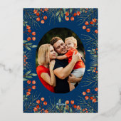 Kerstmis Foto Collage Waterverf Bloemmotief Folie Feestdagenkaart (Achterkant)