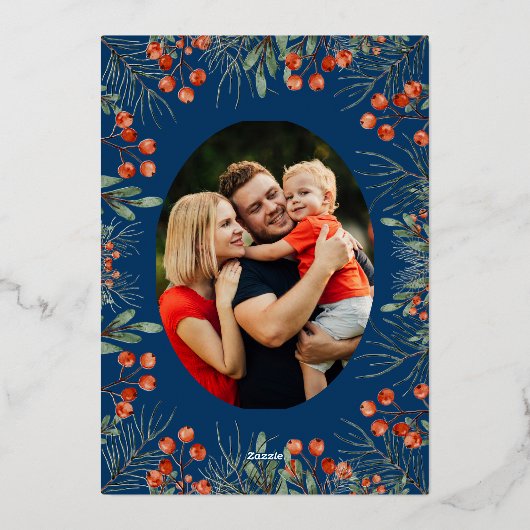 Kerstmis Foto Collage Waterverf Bloemmotief Folie Feestdagenkaart (Achterkant)