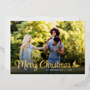 Kerstmis Foto Elegant Schrift Goud Folie Feestdagenkaart