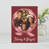 Kerstmis foto kerstkaart met rode geruite rand (Staand voorkant)
