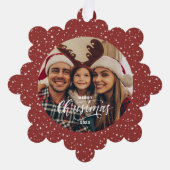 Kerstmis Foto met Rood Witte Sneeuw Ornament Kaart (Voorkant)