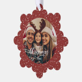 Kerstmis Foto met Rood Witte Sneeuw Ornament Kaart (Links)