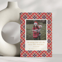 Kerstmis foto met vintage rood-blauw patroon verti