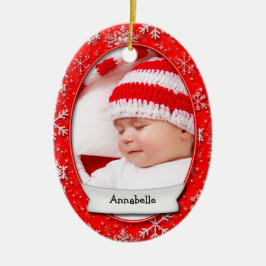Kerstmis Foto Red Snowflake 2 Sided Keramisch Ornament