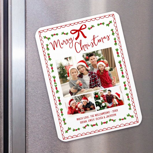 Kerstmis Foto Rode Handgetekende Doodles Wit Magneet