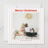 Kerstmis Foto Rode Strepen Feestdagenkaart (Voorkant)