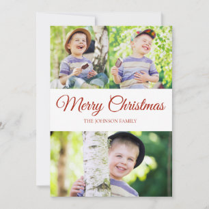 Kerstmis Foto Rood Wit Stip Vakantiewenskaart Feestdagenkaart