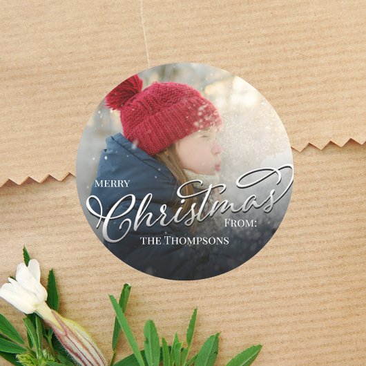 Kerstmis Foto Script Sjabloon  Ronde Sticker