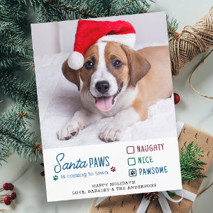 Kerstmis Foto Vakantie Hond 'Santa Paws Naughty Ni Briefkaart