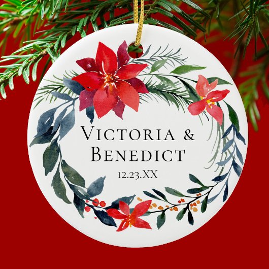 Kerstmis Foto van Floral Wedding Couple Keramisch Ornament