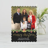 Kerstmis Foto Versierde Dennen Garland Feestdagenkaart (Staand voorkant)