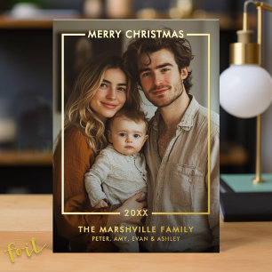 Kerstmis Foto Verticaal - Gouden Rand Folie Feestdagenkaart