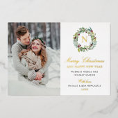 Kerstmis Foto Wintergroen Monogram Folie Feestdagenkaart (Voorkant)