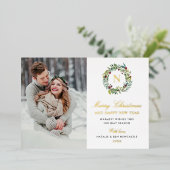 Kerstmis Foto Wintergroen Monogram Folie Feestdagenkaart (Staand Voorkant)