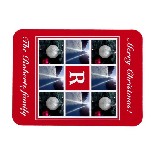 Kerstmis fotocollage Custom Vakantie monogram Magneet (Horizontaal)