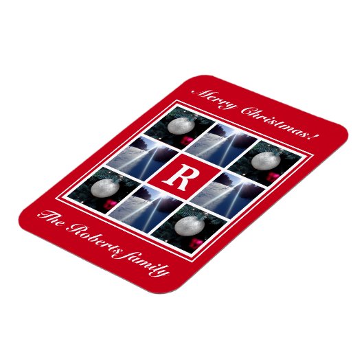 Kerstmis fotocollage Custom Vakantie monogram Magneet (Linkerzijde)
