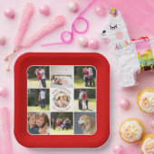 Kerstmis, fotocollage met negen foto's papieren bordje (Feest)