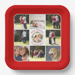 Kerstmis, fotocollage met negen foto's papieren bordje