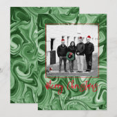 Kerstmis fotokaart familienaam gemarmerd feestelij kaart (Voorkant / Achterkant)