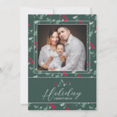 Kerstmis fotokaart groene rode bessen Kerstmis Feestdagenkaart (Voorkant)