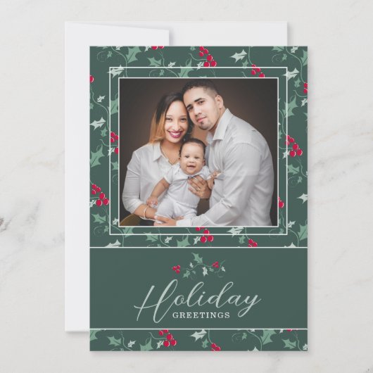 Kerstmis fotokaart groene rode bessen Kerstmis Feestdagenkaart (Voorkant)